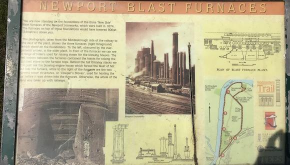 Signage on site about the Newport blast furnaces