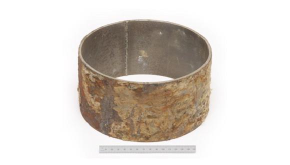 Example of corroded pipe section following testing using TWI's CUI corrosion test rig