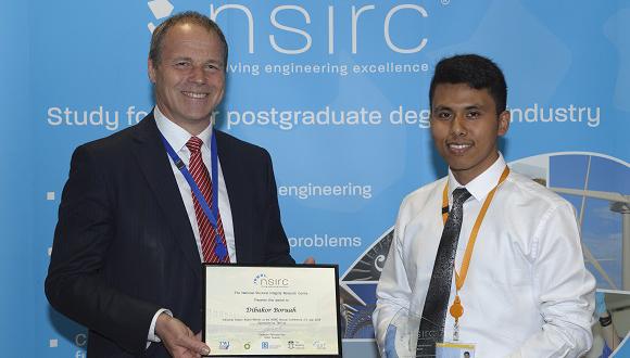 Dibakor Boruah presented with the TWI Industrial Impact Award by TWI Director of Research, Paul Woollin