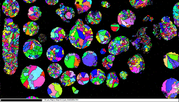 EBSD cross-section image of argon gas atomised Inconel 718 powder (15-45µm)