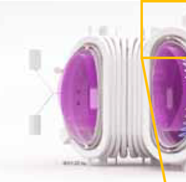 Schematic of one design of a nuclear fusion reactor, highlighting an example of in-bore pipe maintenance requirements (circled)