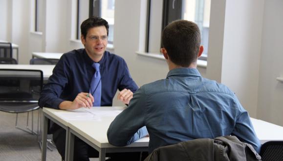 Dr Ian Nicholson (TWI) conducting mock interviews at the College of Engineering, Swansea University.
