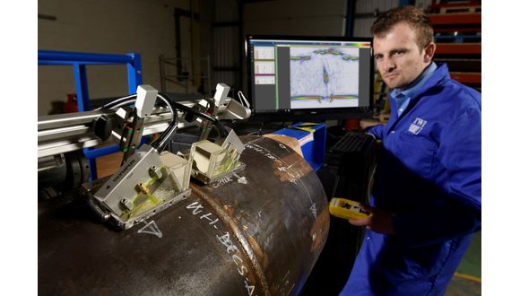 Pitch-catch pipe scan using TWI Crystal