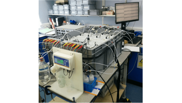 Figure 2. A 16-channel potentiostat is being employed at TWI Ltd. to perform cyclic potentiodynamic polarisation experiments on 30 induction/arc melted CCA compositions