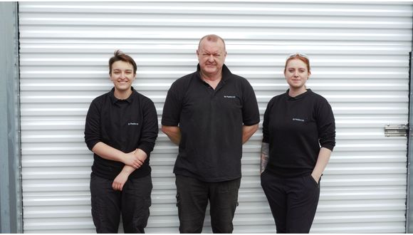 SK Plastics' Ken Stephenson with welders, Shelby and Emma