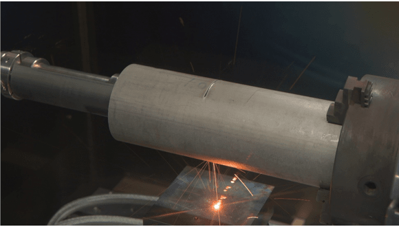 Figure 1. EBOBend equipment inside the EB vacuum chamber welding from the inside of tube