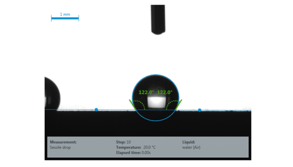 Figure 2. Static water contact angle measurement on Ni-P-PTFE composite coating demonstrating its hydrophobic nature