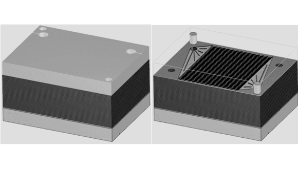 Figure 2. CAD images showing the diffusion bonded PCHE demonstrator