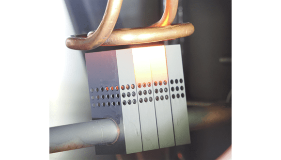 Figure 3. Image of an assembled layered armour limiter demonstrator during testing, courtesy of UKAEA