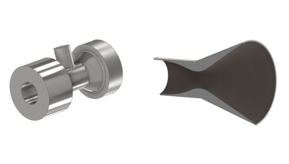 Figure 1. Example of oil and gas HIP design adopted from NORSOK Standard M-650 (left) and section view of aerospace thrust combustion chamber (right)