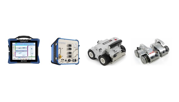 Figure 1. (Left to Right) Zetec TOPAZ® 64-channel pulser-receiver, Zetec DYNARAY® 256-channel pulser-receiver, Motix scanner and Navic scanner