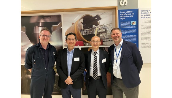 Figure 1. Left to right: Nathan Horrex (TWI Laboratory Team Leader), Dr Hiroto Yamaoka, Dr Naoki Oiwa, Mike Nunn (TWI Group Manager, Technology Delivery)