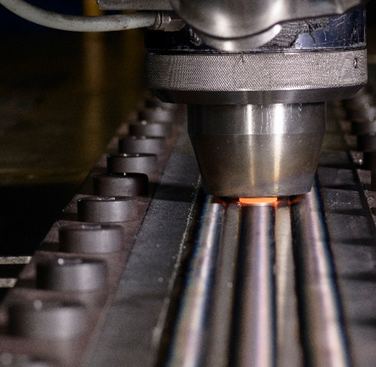 A weld in progress at a speed of 300mm/min.