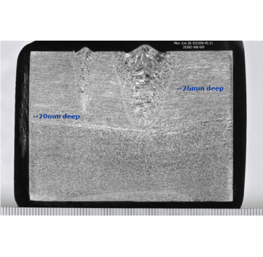 Figure 10. EBOBend welds in thick section titanium alloy