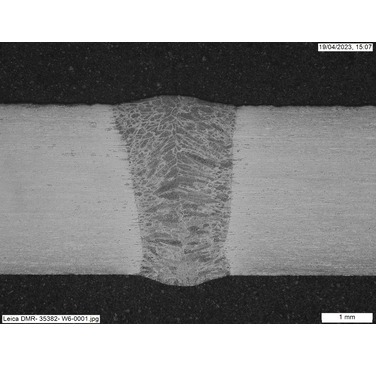 Figure 2. Transverse weld macro of the inside out welded Duplex pipe