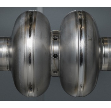 Figure 6. Electron beam welded twin cell demonstration SRF cavity