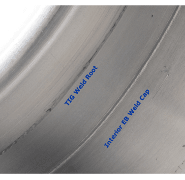 Figure 9. Comparison of internal EB weld and conventional TIG welds