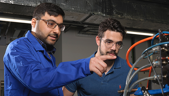 Hesham Yusuf (left) in the NDT lab at TWI Ltd. Photo: TWI Ltd