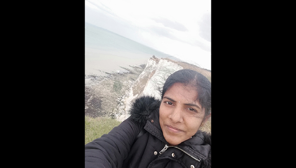 Nagu taking a break from her thesis to explore the coast of England. Photo: Nagu Sathappan