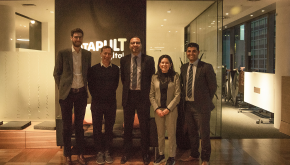 Photograph shows, left to right: Nick Wright, Head of Manufacturing Industries, Digital Catapult, Jeremy Silver, CEO, Digital Catapult, Aamir Khalid, Chief Executive, TWI, Geraldina Iraheta, Director of Business Development, Digital Catapult and Abbas Mohimi, Heading Public Funding, TWI.