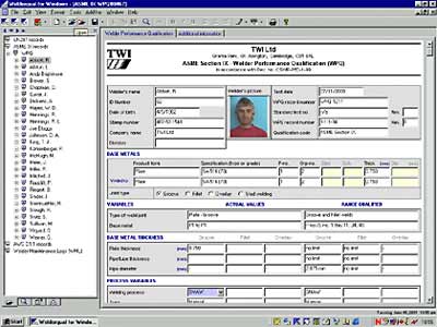Screen view of the Welderqual program software 
