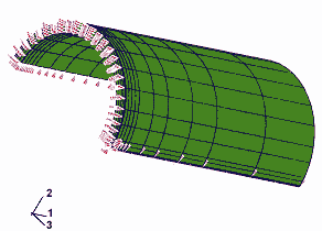 Fig.1. Finite element mesh of 8in OD pipe, (Case 15-3) a) Mesh with applied symmetry boundary conditions
