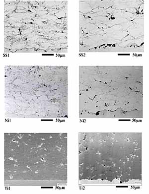 Fig. 2. Optical images of coating cross sections