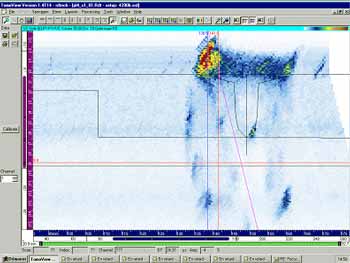 Fig. 12. Lack of root penetration flaw in friction stir weld. Courtesy of R/D Tech