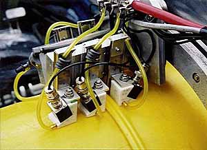 Fig. 2. The prototype NDT module developed as part of this project showing a combined TOFD, tandem and creeping wave system