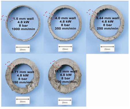 Figure 6. Cut edge quality for 60mm diameter tube at 4.8kW laser power and 8bar assist gas pressure