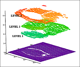 Fig. 8. Corrected C-scan showing delamination at three levels