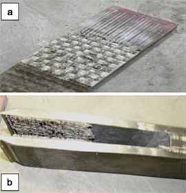 Fig.6. Bonded-pinned joint failure a) Composite surface b) Metal surface