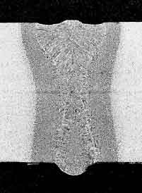 Fig.3. Fully penetrating melt run in 12mm C-Mn steel at 0.7m/min and 9kW workpiece power