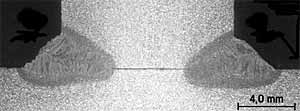 Fig. 12. Partial penetration Nd:YAG laser-MAG hybrid fillet welds