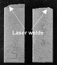 Fig. 8. Broken Charpy V-notch specimens of embrittled welds showing no FPD