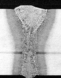 Fig. 5: Transverse cross-section of melt run in 15mm thick C-Mn steel. (Laser power 9kW, travel speed 0.35m/min, focus position -3mm)