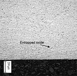 Fig.10. Macrograph of weld T4 containing entrapped oxide 