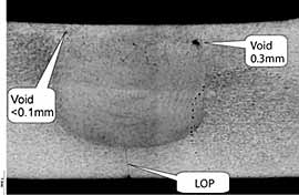 Fig.5. Micro-section through conventional weld defects