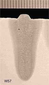 Fig.6. Flat position, 22mm deep melt run made in low alloy steel with a pulsed NVEB beam