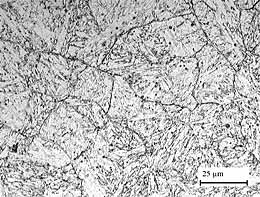 Fig.4. Reheated weld metal region in the as-welded transverse section from weld W5 showing dark-etching prior-delta ferrite boundaries