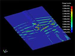  Fig. 11. The distribution of the z (normal) component of the particle velocity of S H mode Lamb wave after interaction with the weld
