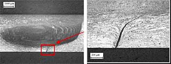 Fig.2. Picture of a joint line flaws showing an open crack generated by a 0.5mm shortened pin