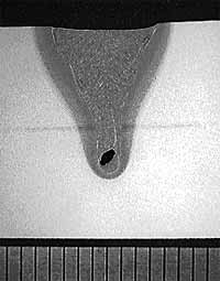 Fig.11. Macrograph of a hybrid weld showing a wide top surface achieved with 10°/25° MAG/laser incidence angles