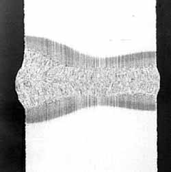 Fig.10. Macrosection of BOP weld made on X52 pipe steel, 324mm outside diameter and 12.7mm wall thickness. Power at the workpiece 8.2kW, travel speed 500mm/min