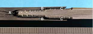 Fig.14. Failed Comeld joint between titanium and CFRP 