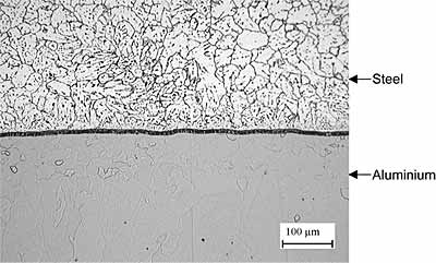 Fig.7. Example of interface between laser joined zinc coated steel and aluminium