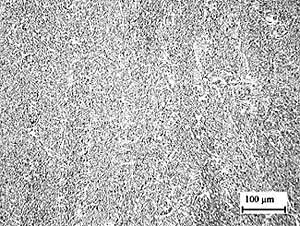 Fig.6. Hybrid weld metal microstructure, 0.6m/min travel speed, 5.2kW laser power, 210A GMA current