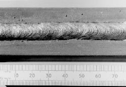Fig.4 Example of surface appearance of MCA weld made with Ridgeback™ consumable, BS970 grade 316L deposit onto BS970 grade 304L substrate