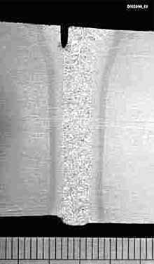 Fig.2. Macrosection from first pipe bend test crack tip at mid-length