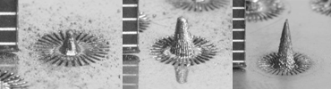  Fig.7. Typical conical shaped features produced in a) and b) Inconel 718, and c) Tt-6Al-4V. Scale in mm